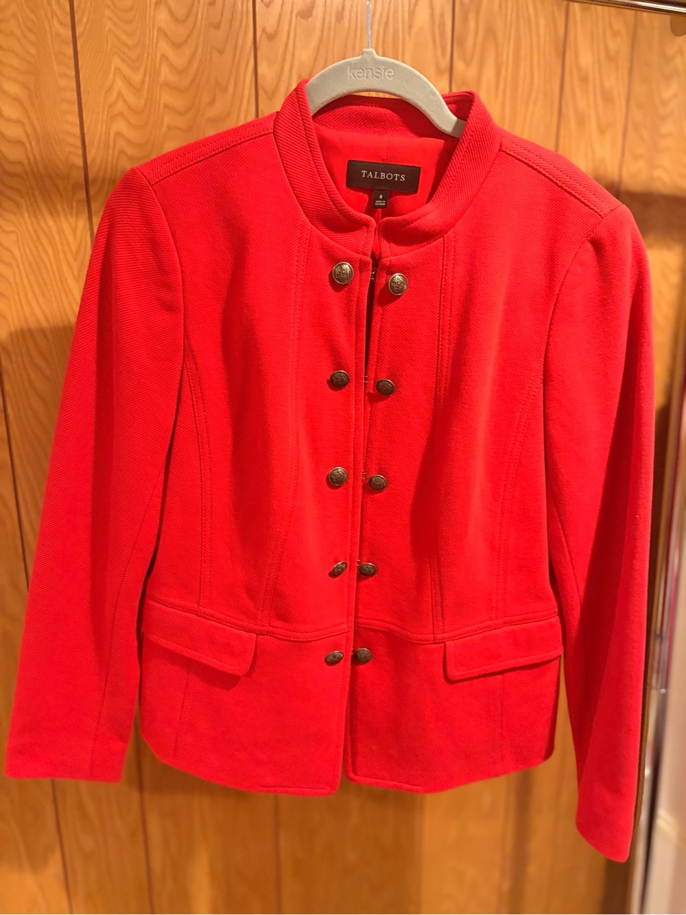 Talbots Red Military-Inspired Button Front Jacket